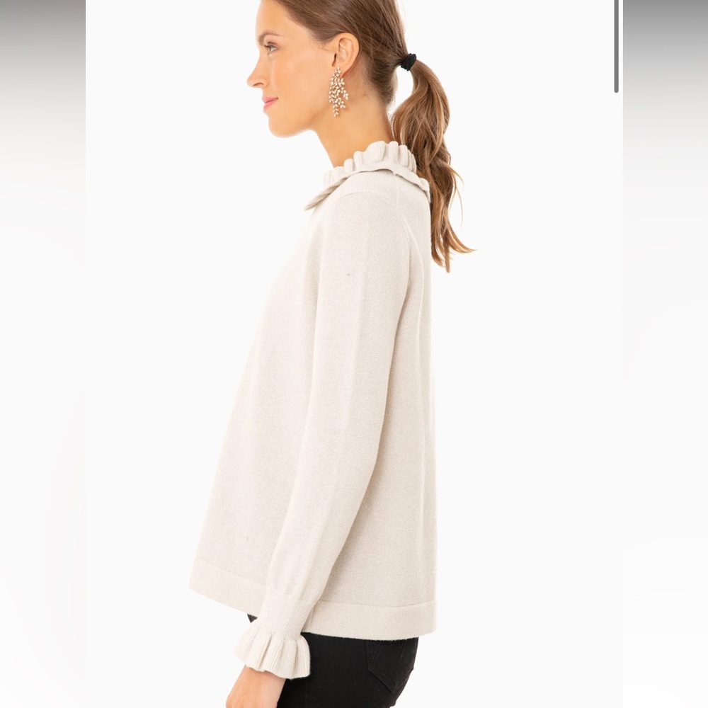 TUCKERNUCK Ivory Shimmer Edie Ruffle Sweater Cashmere Wool XS - Picture 4 of 10